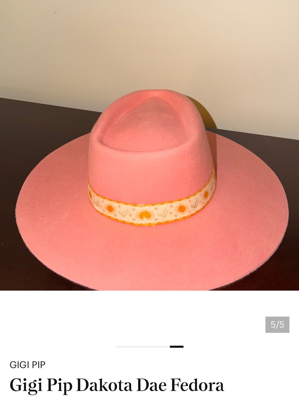 GIGI PIP Pink Felt Fedora with Yellow-Accent Band NWT